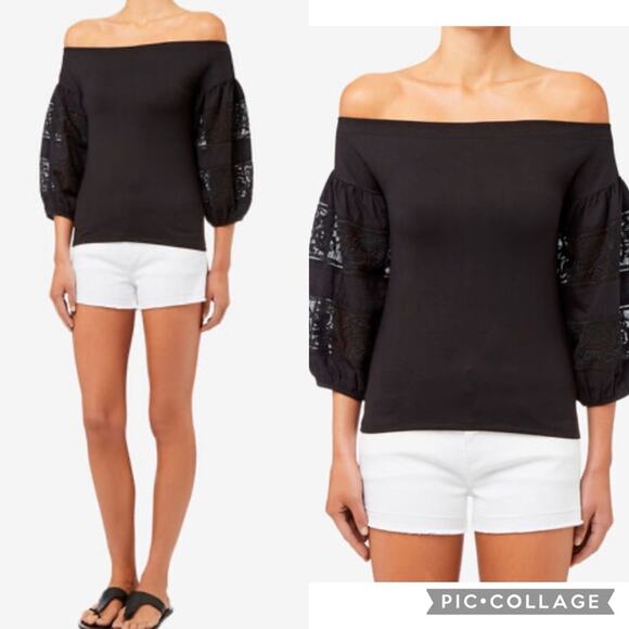 Seed Heritage Tops - Seed Heritage Blouson Off-The-Shoulder Lace Balloon Sleeve Top Black Size M